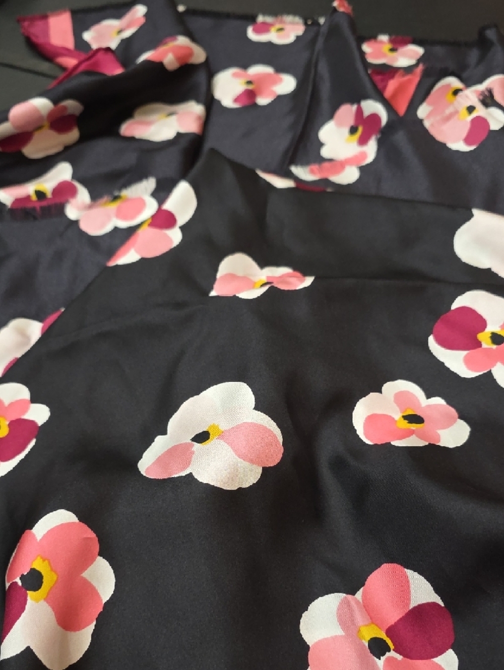 kate spade Black Silk Scarf with Pink and Magenta Floral Print - Picture 3 of 4